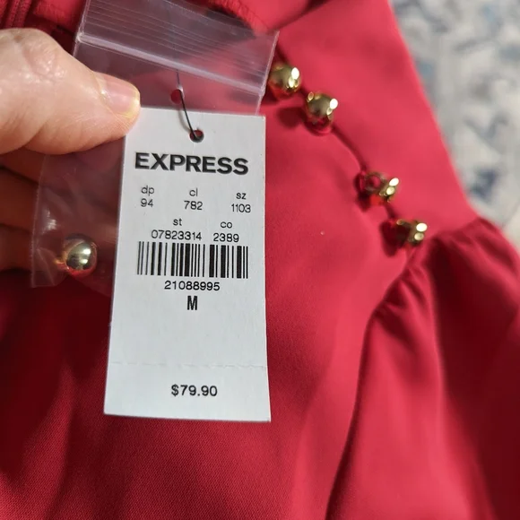 Express 3/4 Sleeve Button Detail Knee Length Dress in Red, Size Medium - Picture 7 of 8